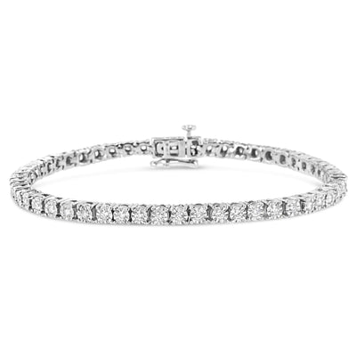 10K White Gold 1/2 Cttw Real Diamond Illusion-Set Miracle Plate Tennis Bracelet (I-J Color, SI2-I1 Clarity) - Size 7.5