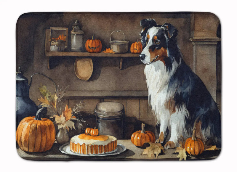 Australian Shepherd Fall Kitchen Pumpkins Memory Foam Kitchen Mat