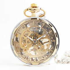 Gold Mechanical Pocket Watch with Transparent Hollow Design