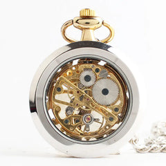 Gold Mechanical Pocket Watch with Transparent Hollow Design