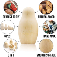 Blank Nesting Dolls Set 6 pcs Unpainted Russian Nesting Dolls Matryoshka DIY
