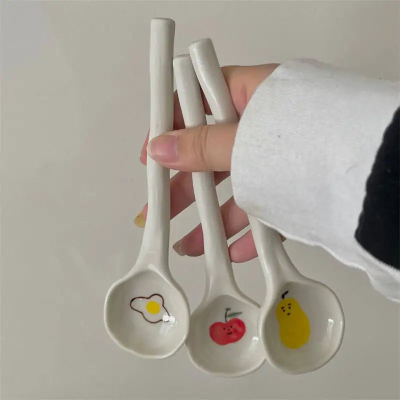 Hand-Painted Cartoon Fruit Stoneware Ceramic Spoon