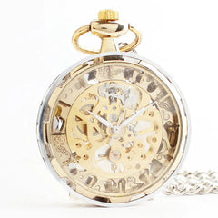 Gold Mechanical Pocket Watch with Transparent Hollow Design