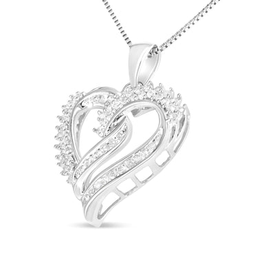 .925 Sterling Silver 1/2 Cttw Diamond Double Row Openwork Heart Pendant 18